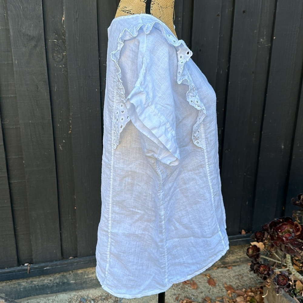 Terzo Millennio medium white linen top made in Italy 🇮🇹 eyelet shirt ruffle - Picture 3 of 8